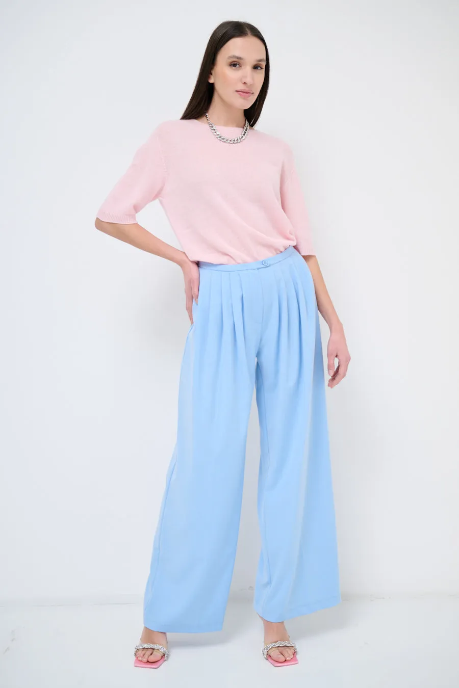 Wide-leg pleated trousers with high waist wholesale
