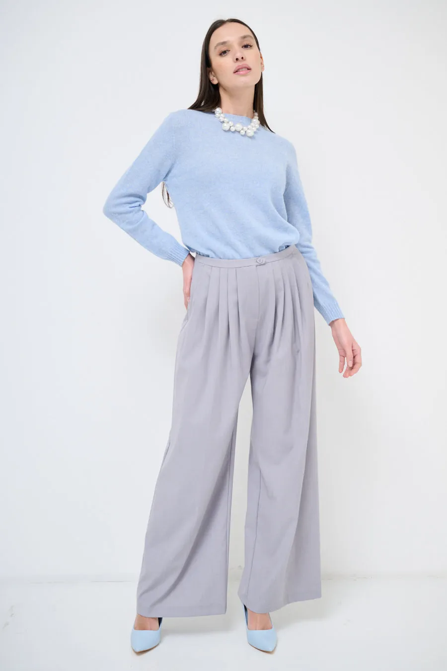 Wide-leg pleated trousers with high waist wholesale