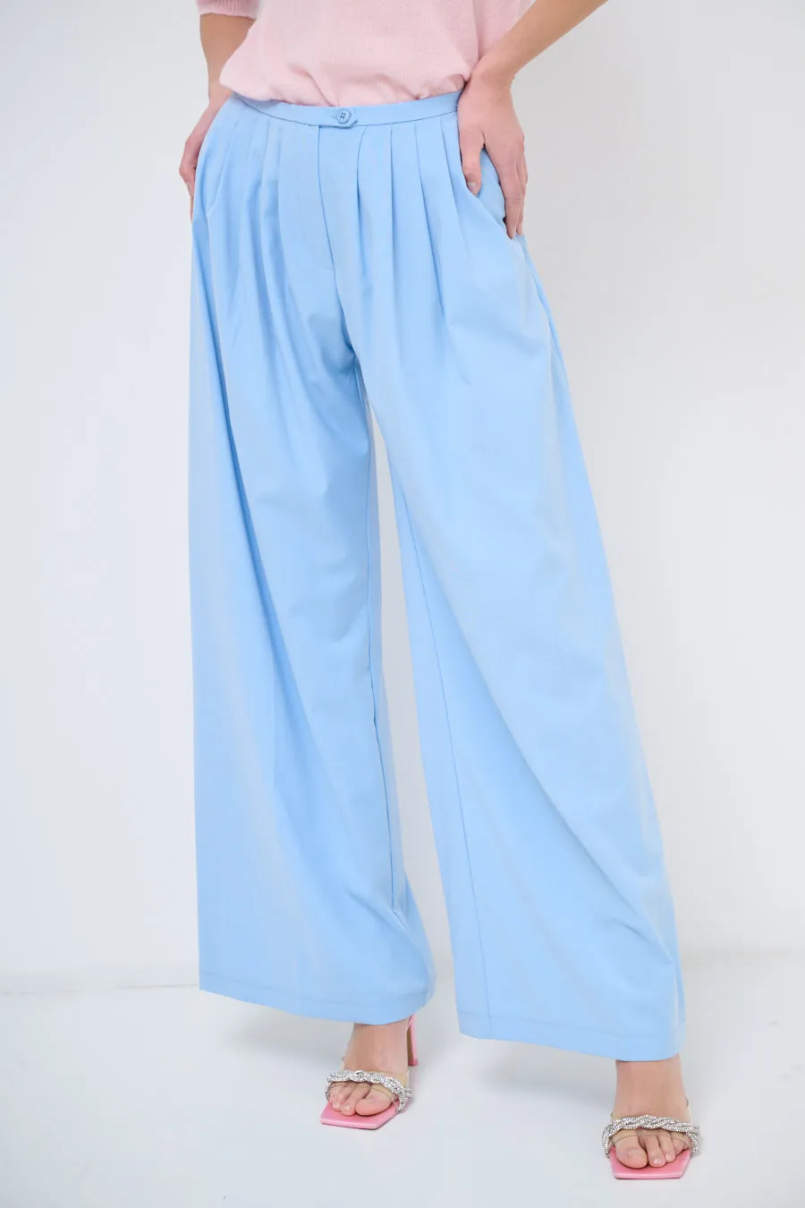 Wide-leg pleated trousers with high waist wholesale
