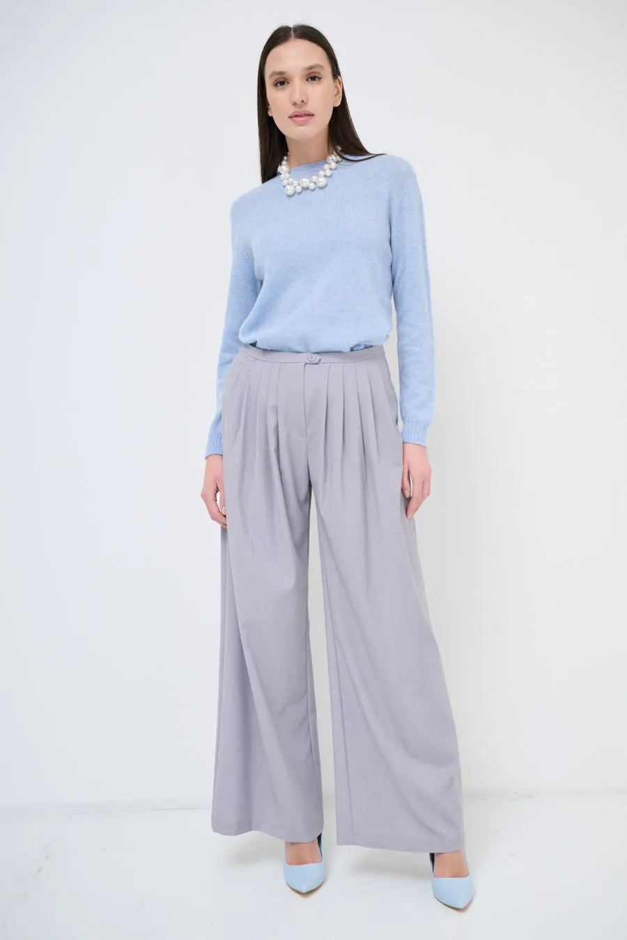 Wide-leg pleated trousers with high waist wholesale