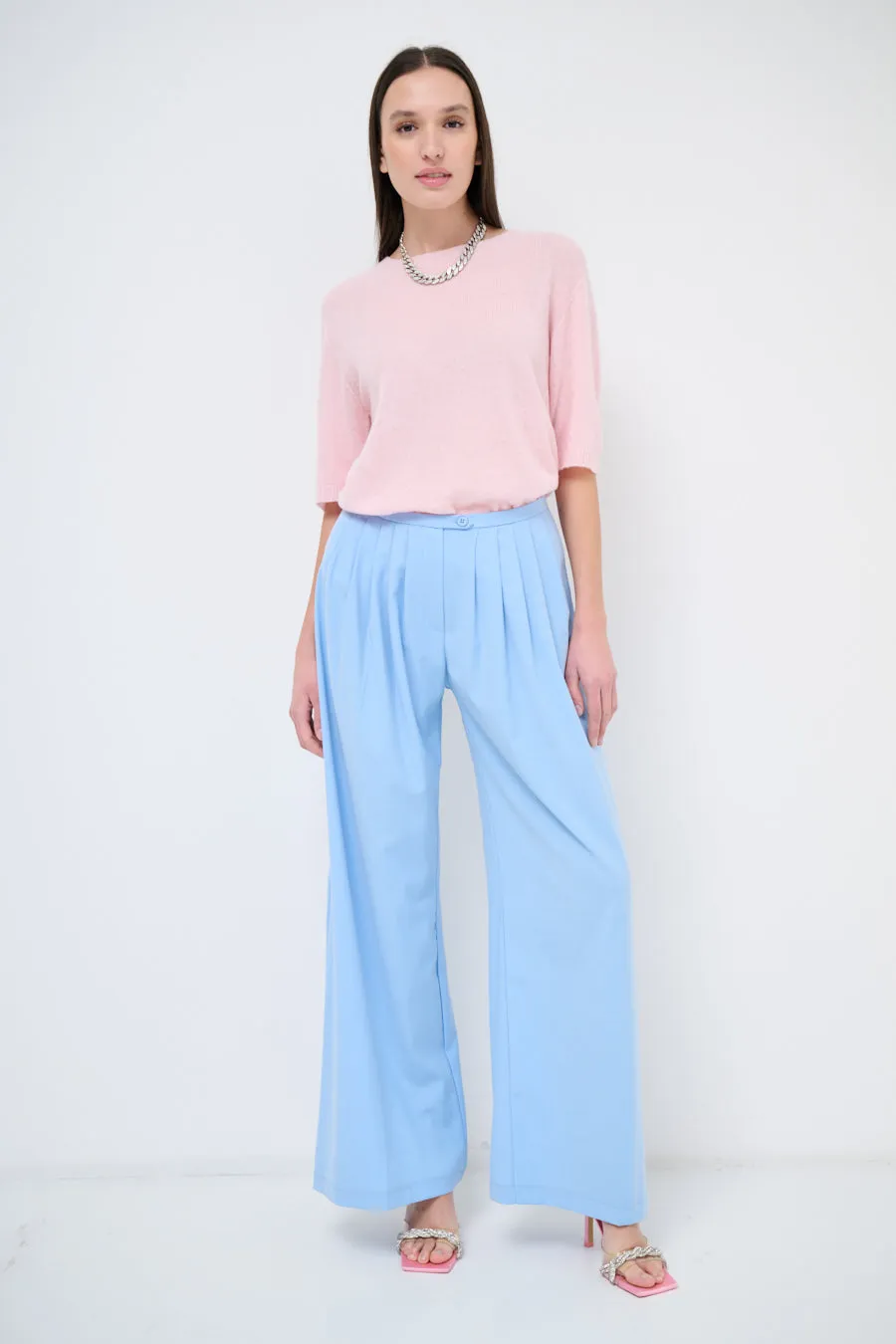 Wide-leg pleated trousers with high waist wholesale