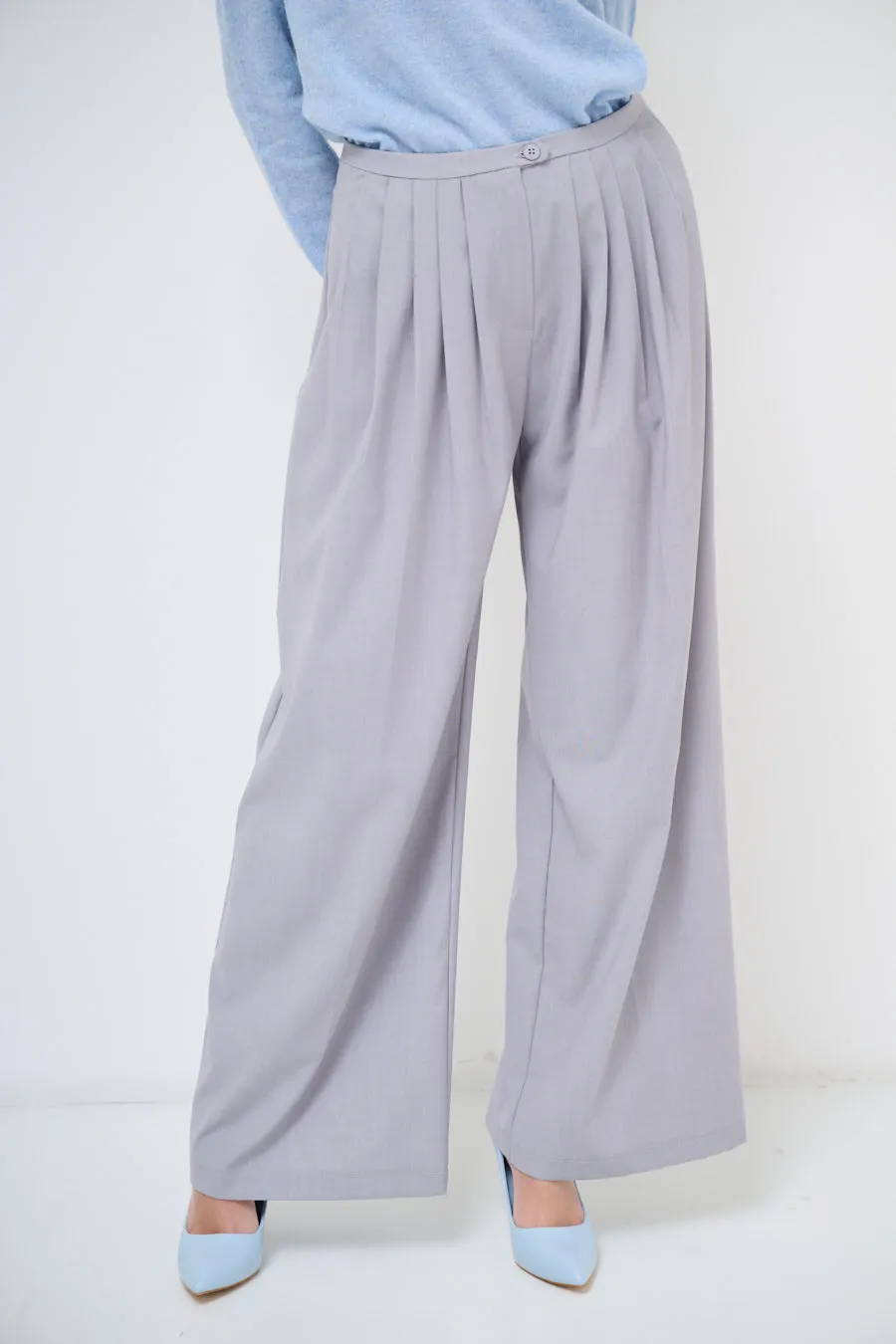 Wide-leg pleated trousers with high waist wholesale