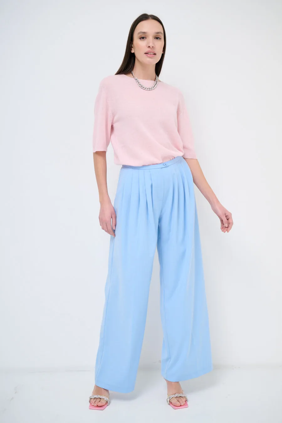 Wide-leg pleated trousers with high waist wholesale
