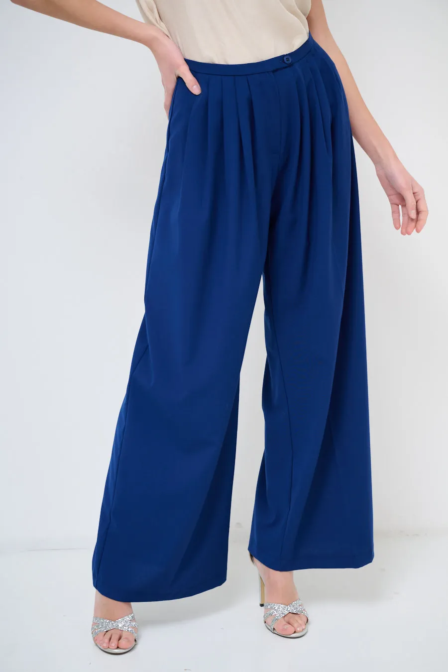Wide-leg pleated trousers with high waist wholesale
