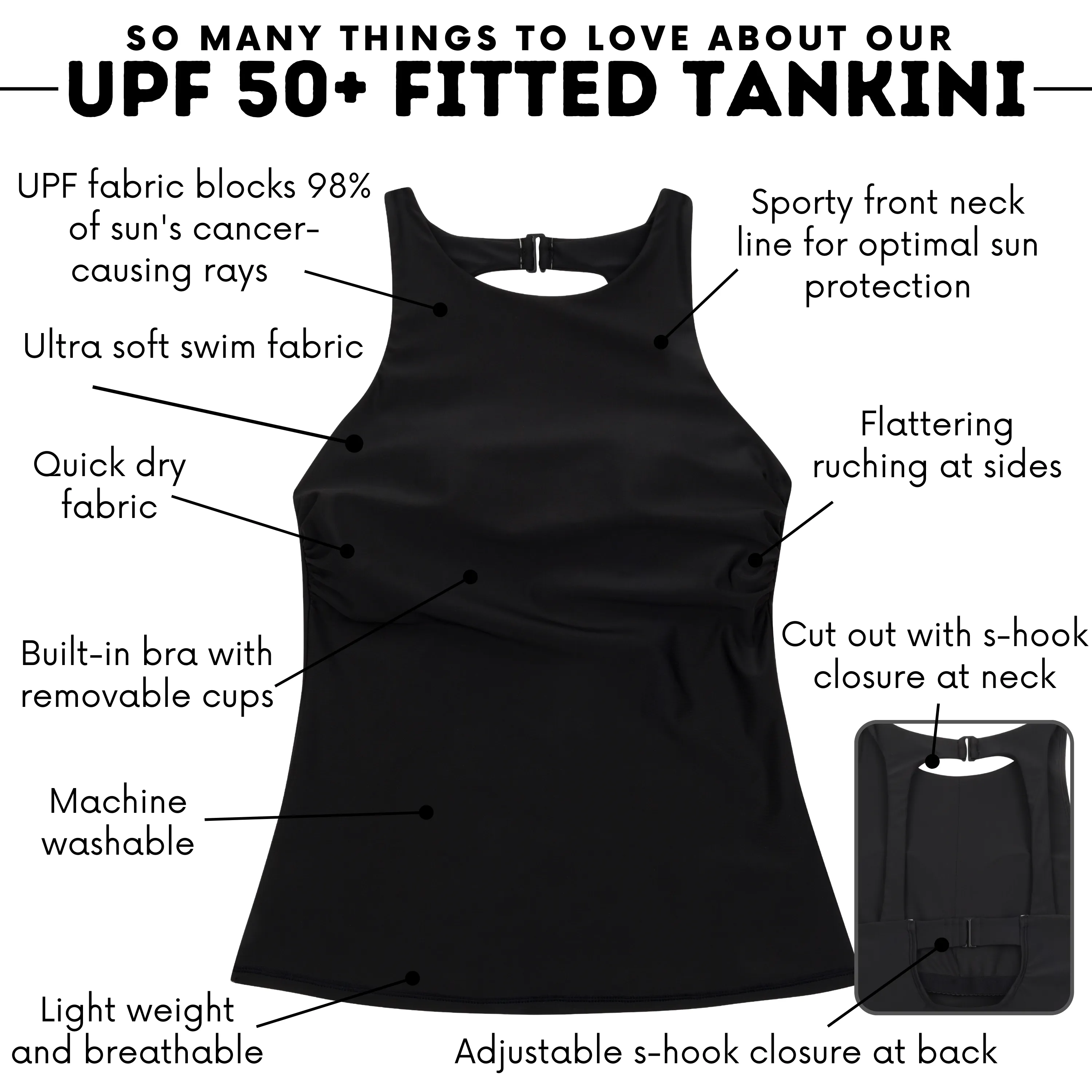 Women’s High Neck Fitted Tankini Top | “Black”