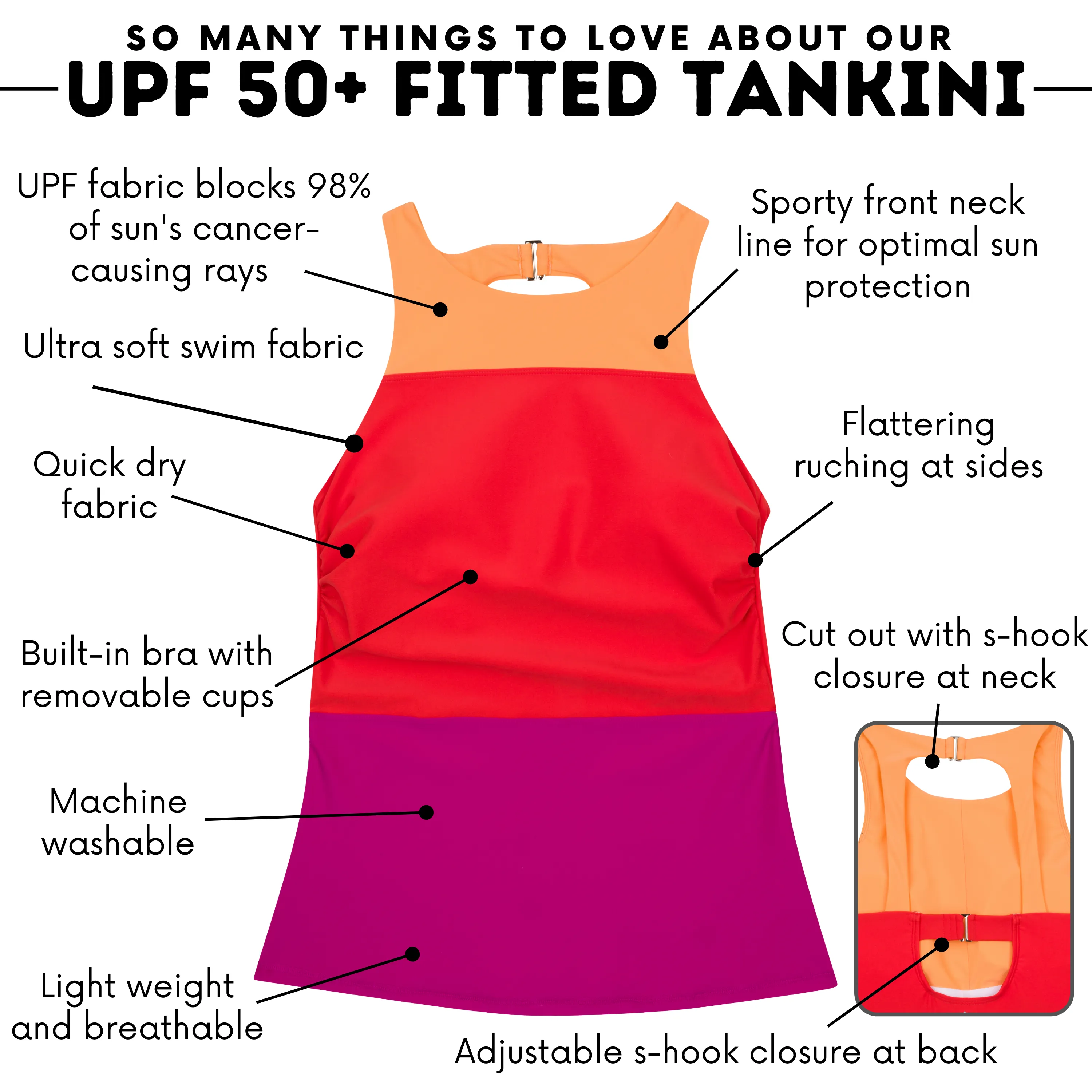 Women’s High Neck Fitted Tankini Top | “Color Pop”
