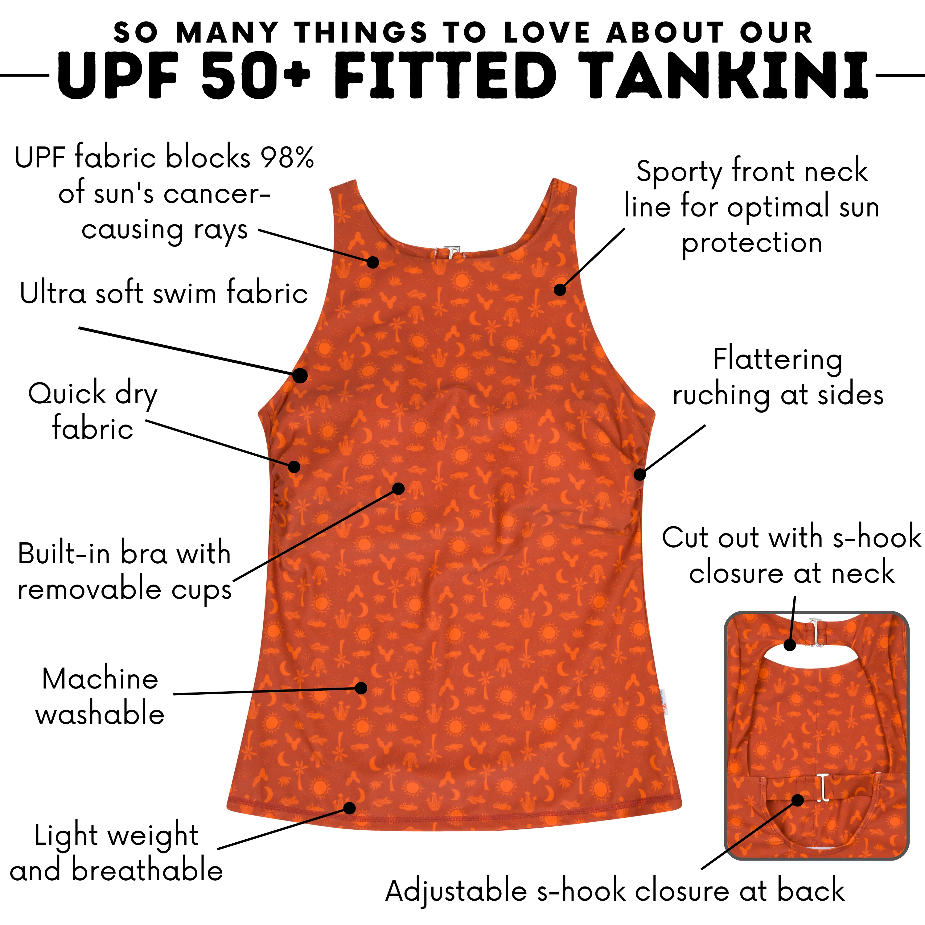 Women’s High Neck Fitted Tankini Top | “Desert”