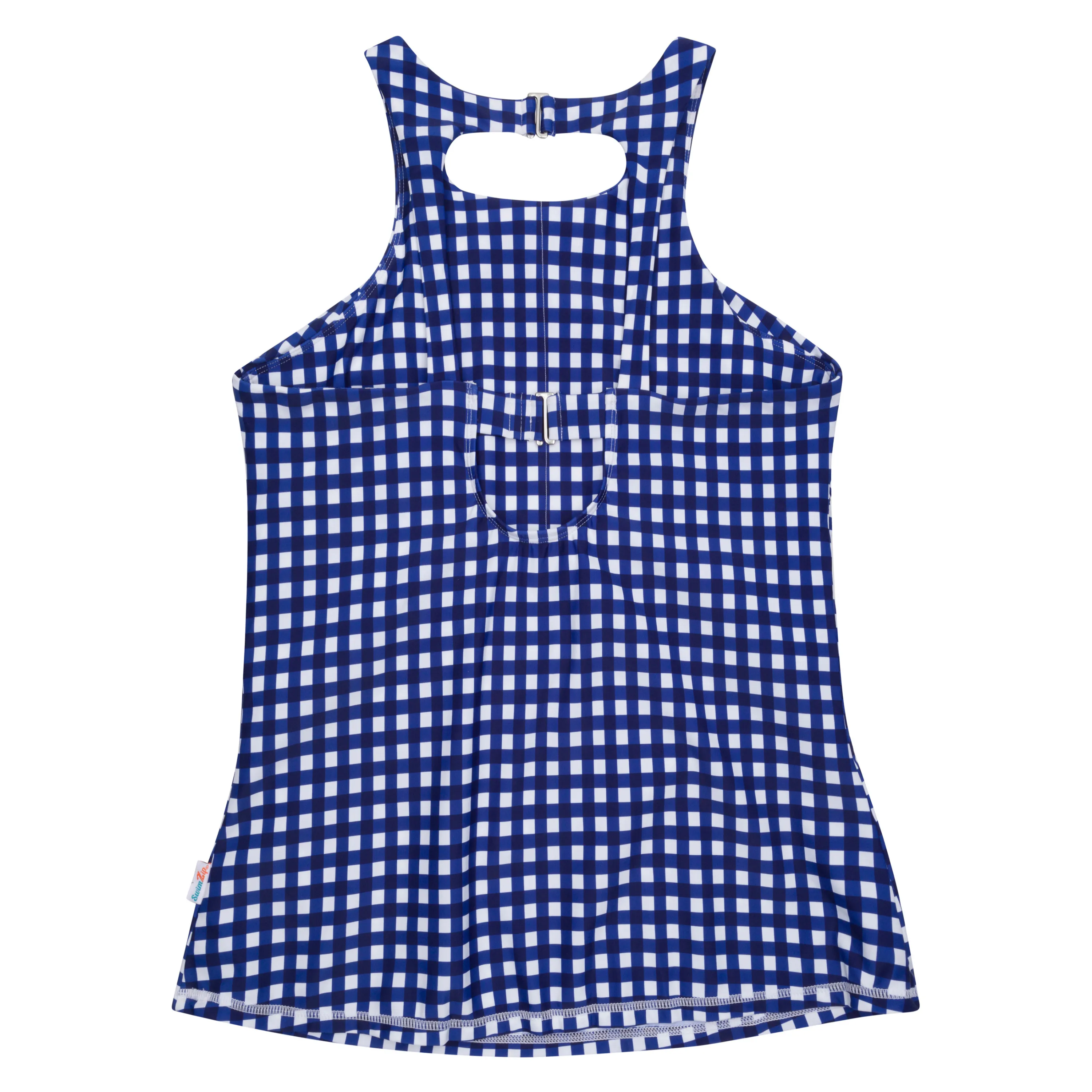 Women’s High Neck Fitted Tankini Top | “Navy Gingham”