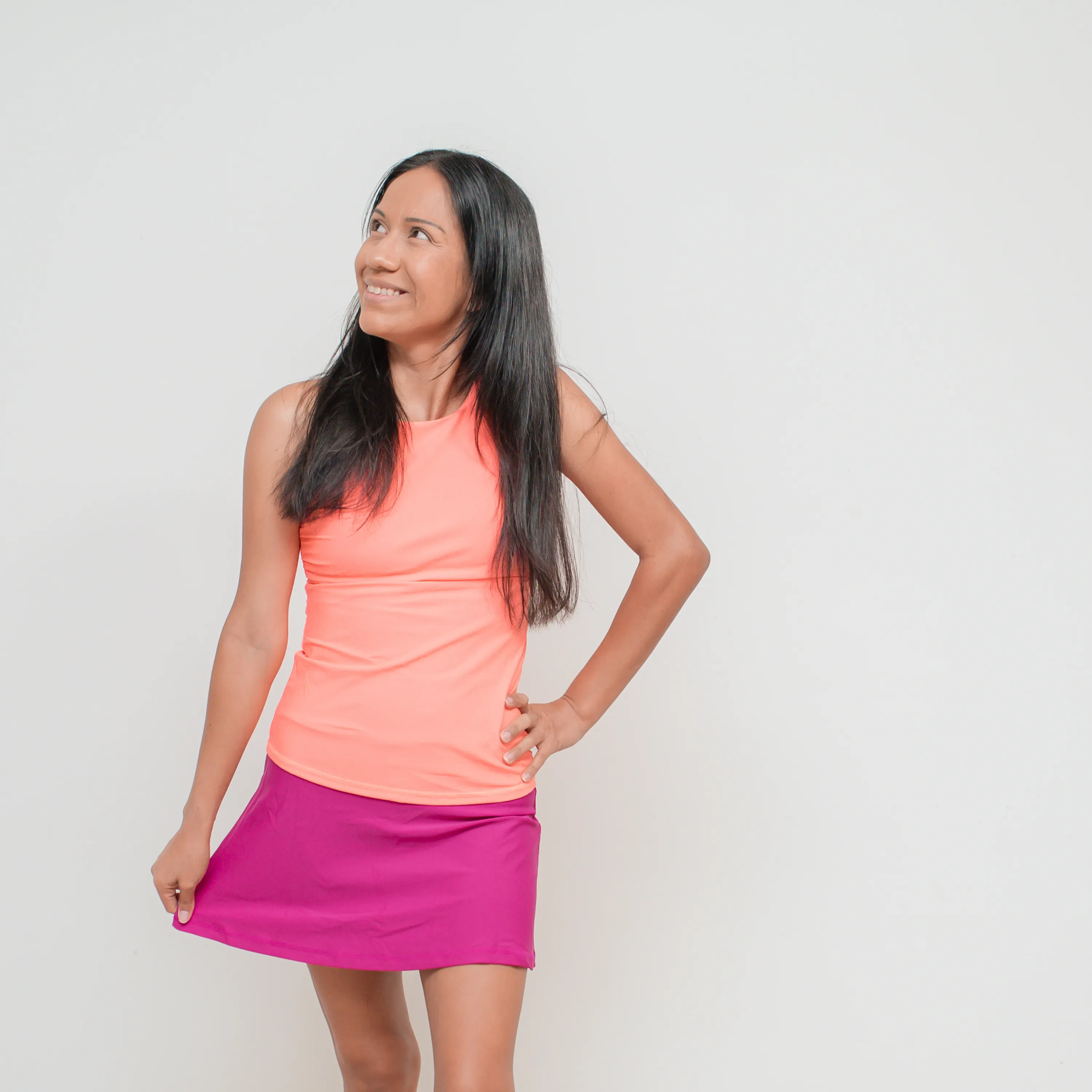 Women’s High Neck Fitted Tankini Top | “Neon Orange"