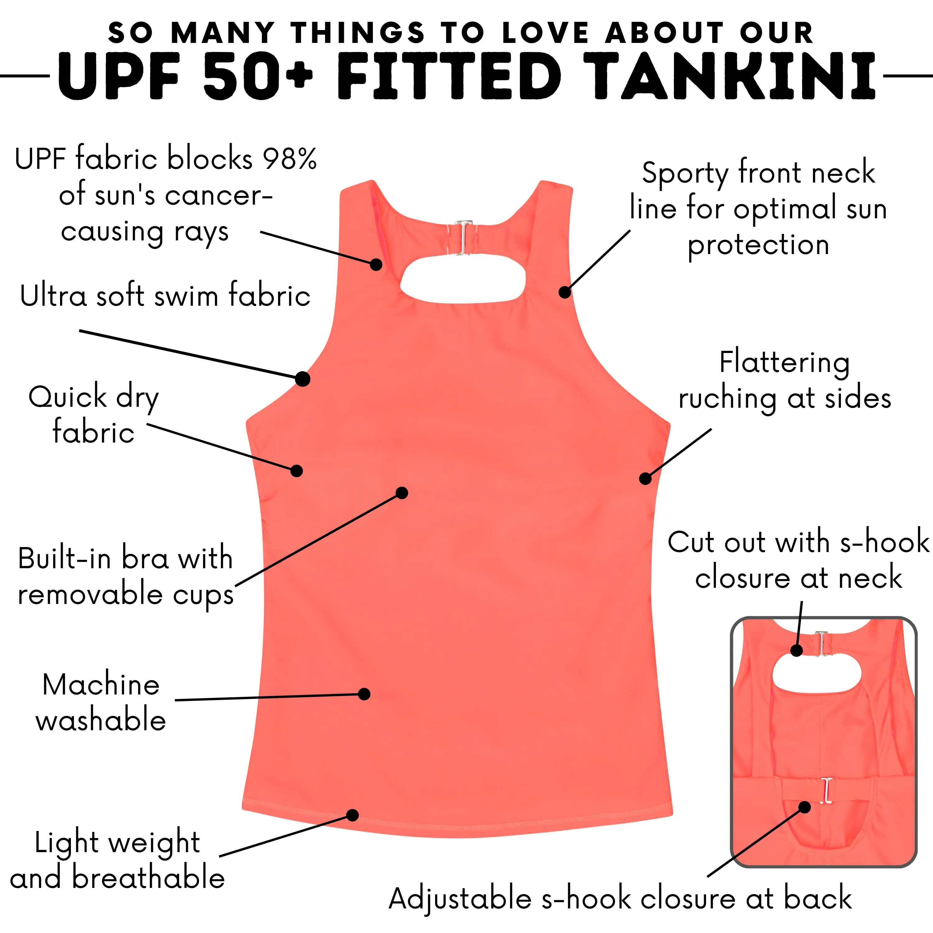 Women’s High Neck Fitted Tankini Top | “Neon Orange"