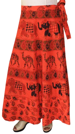 Womens Long Skirt Wrap Around Printed Cotton India Clothes (Red)