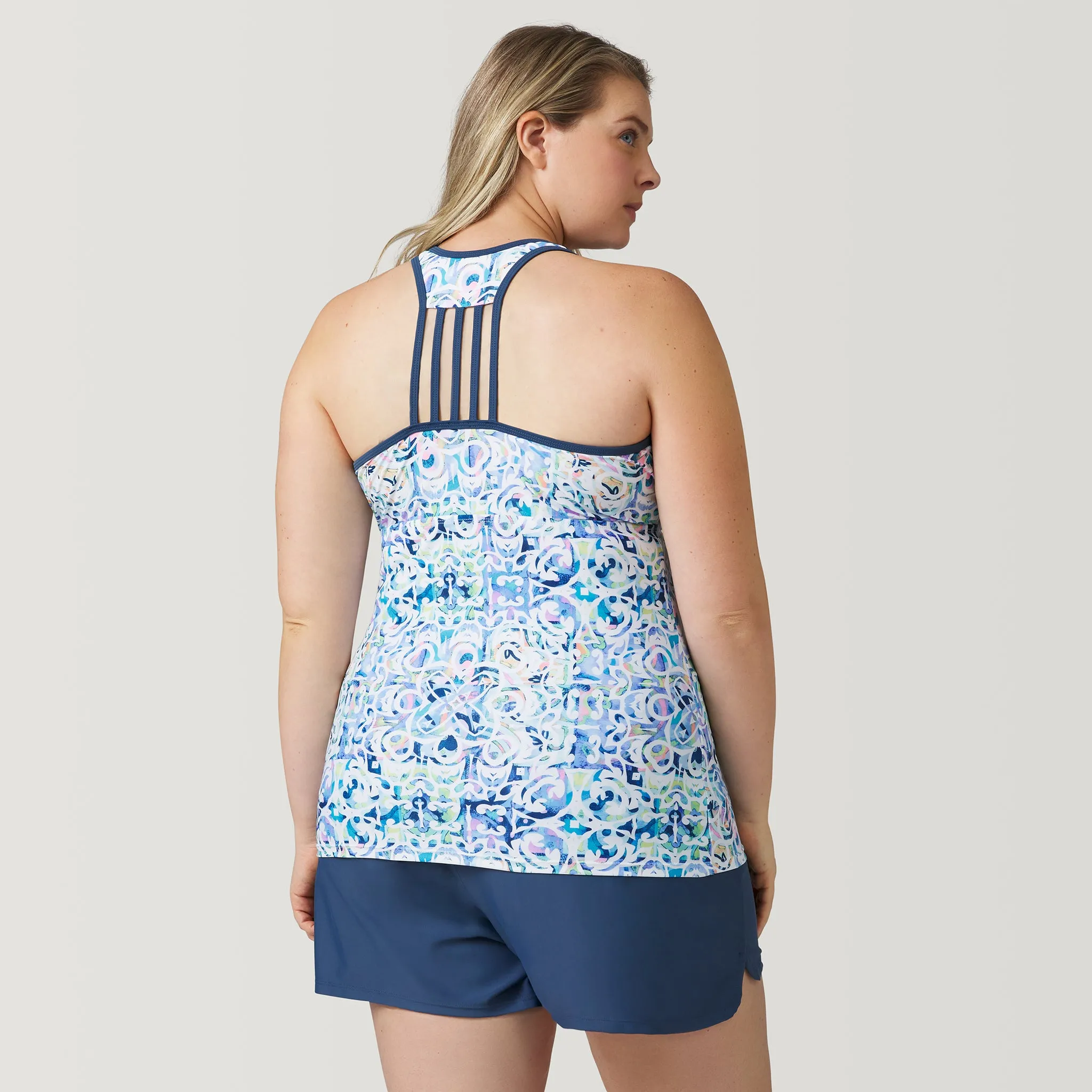 Women's Plus Size Mosaic Mirage Lace Up Racerback Tankini Top