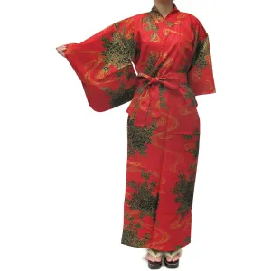 Women's Yukata Robe Japanese Summer Kimono - Flowing Peony Red