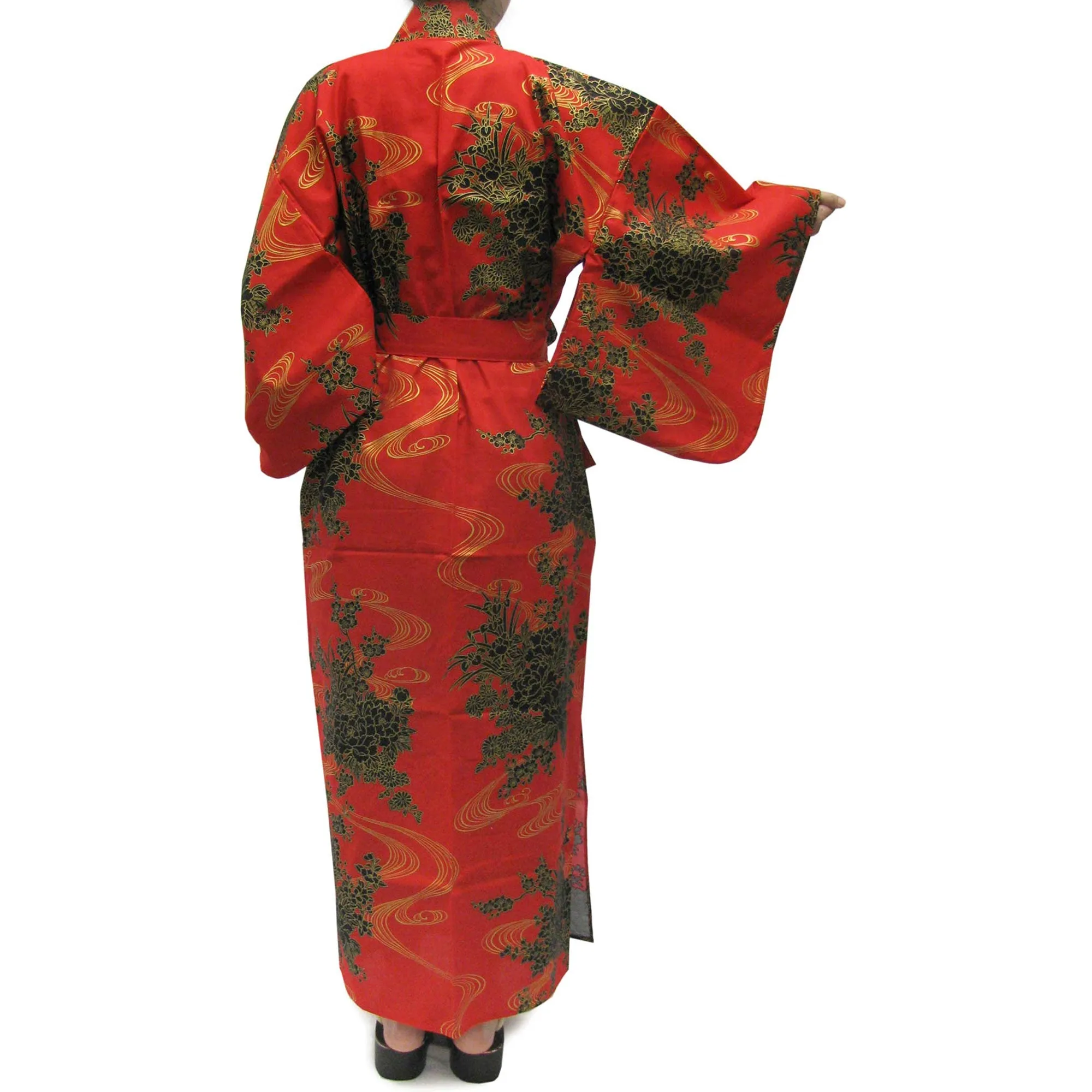Women's Yukata Robe Japanese Summer Kimono - Flowing Peony Red