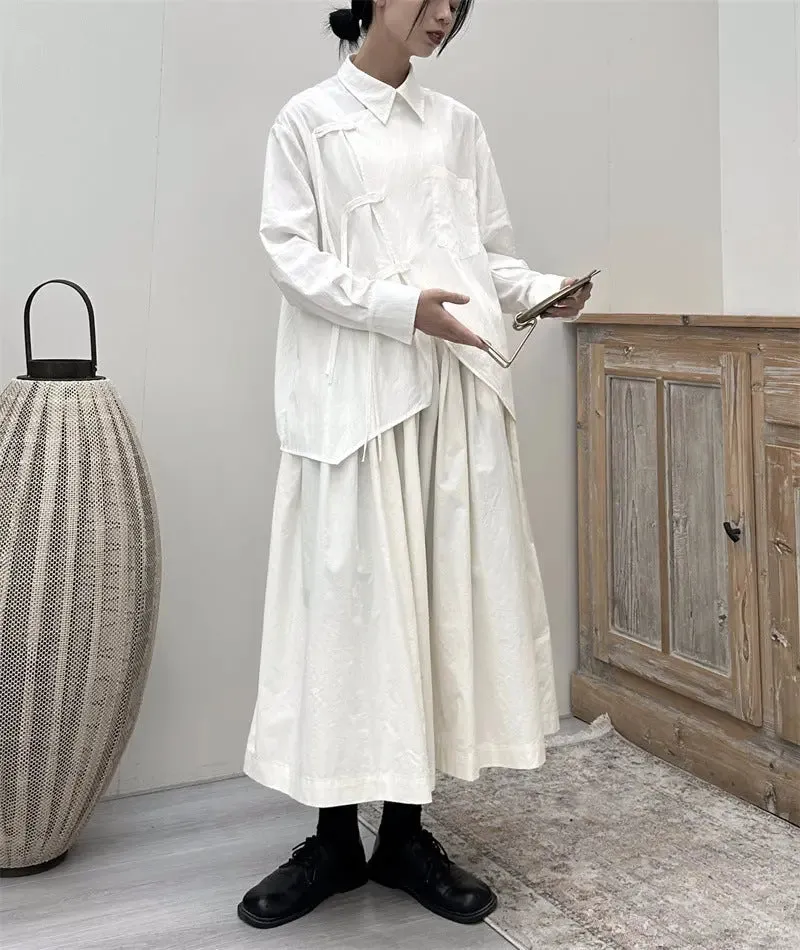 Y2K Split Cotton Blouse for Women with Long Sleeves
