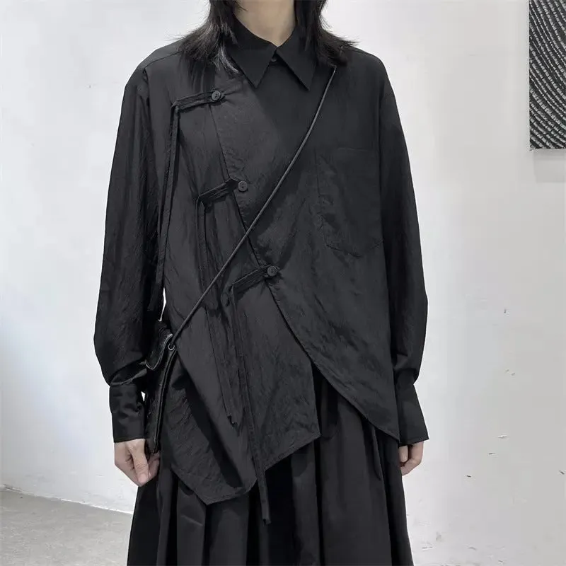 Y2K Split Cotton Blouse for Women with Long Sleeves