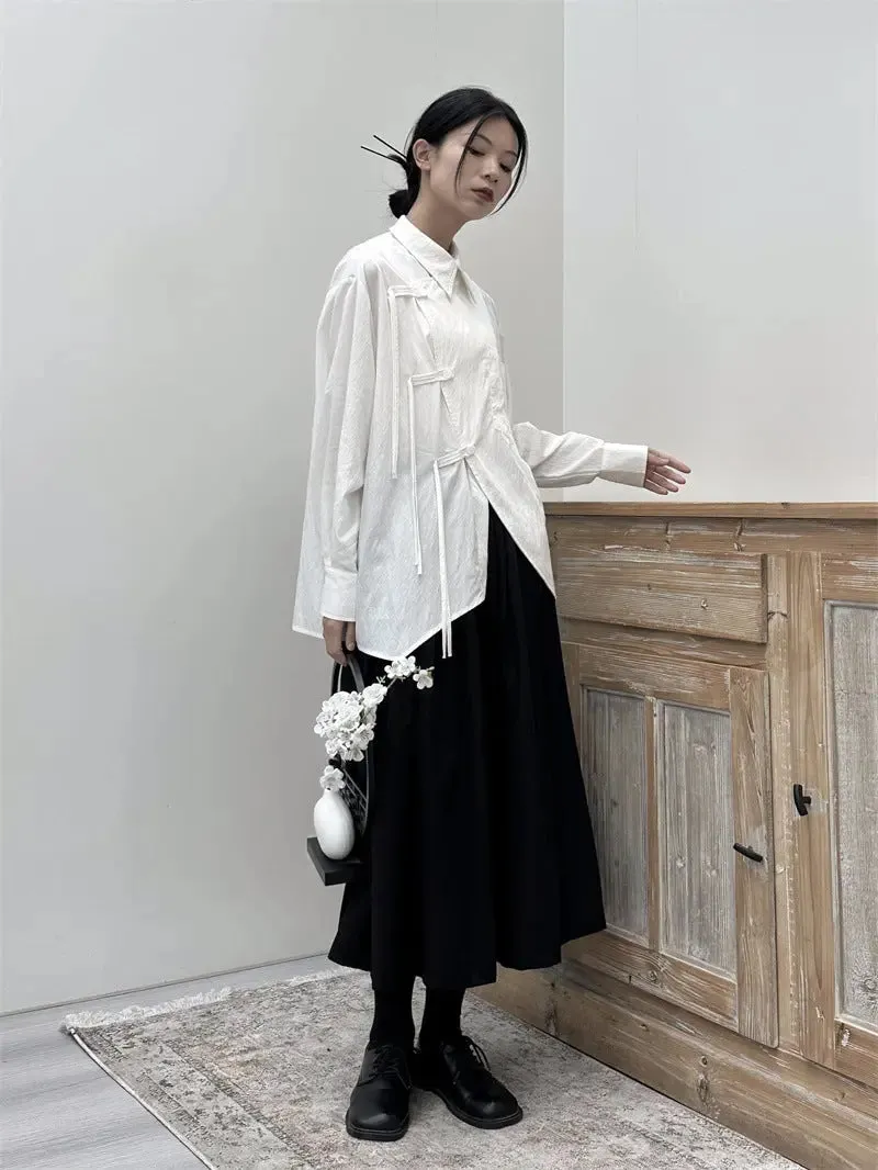 Y2K Split Cotton Blouse for Women with Long Sleeves