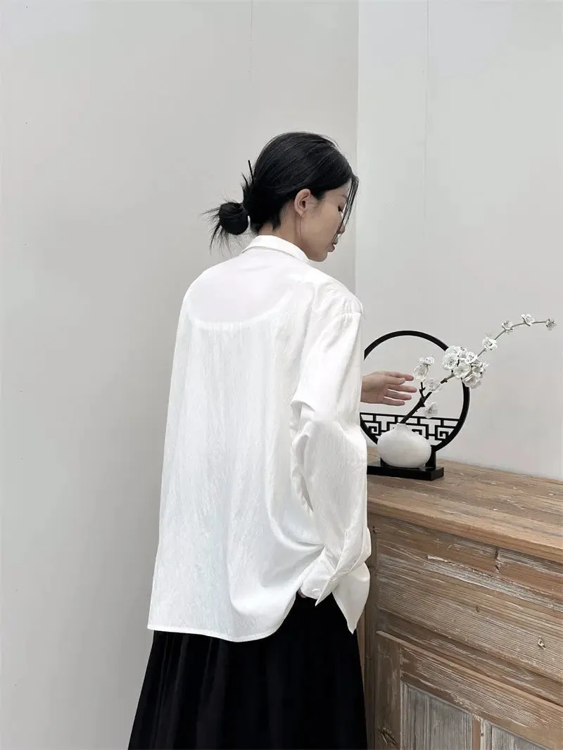 Y2K Split Cotton Blouse for Women with Long Sleeves